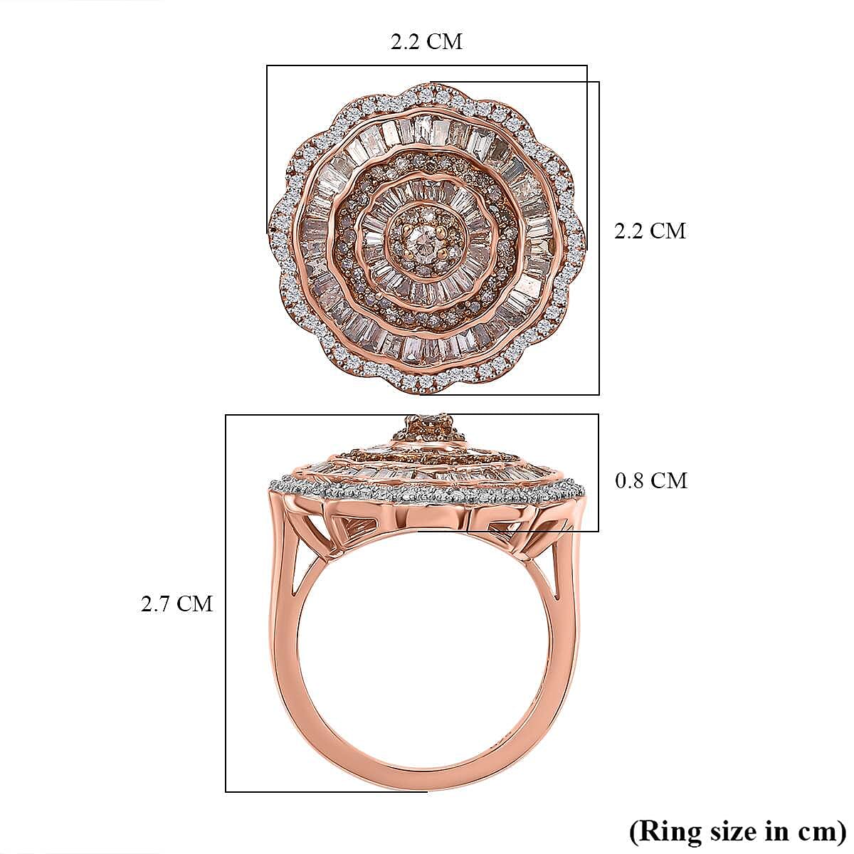 Champagne Diamond & White Diamond Ring in Vermeil RG Sterling Silver,  Silver Wt. 5.6 Gms 1.502  Ct.