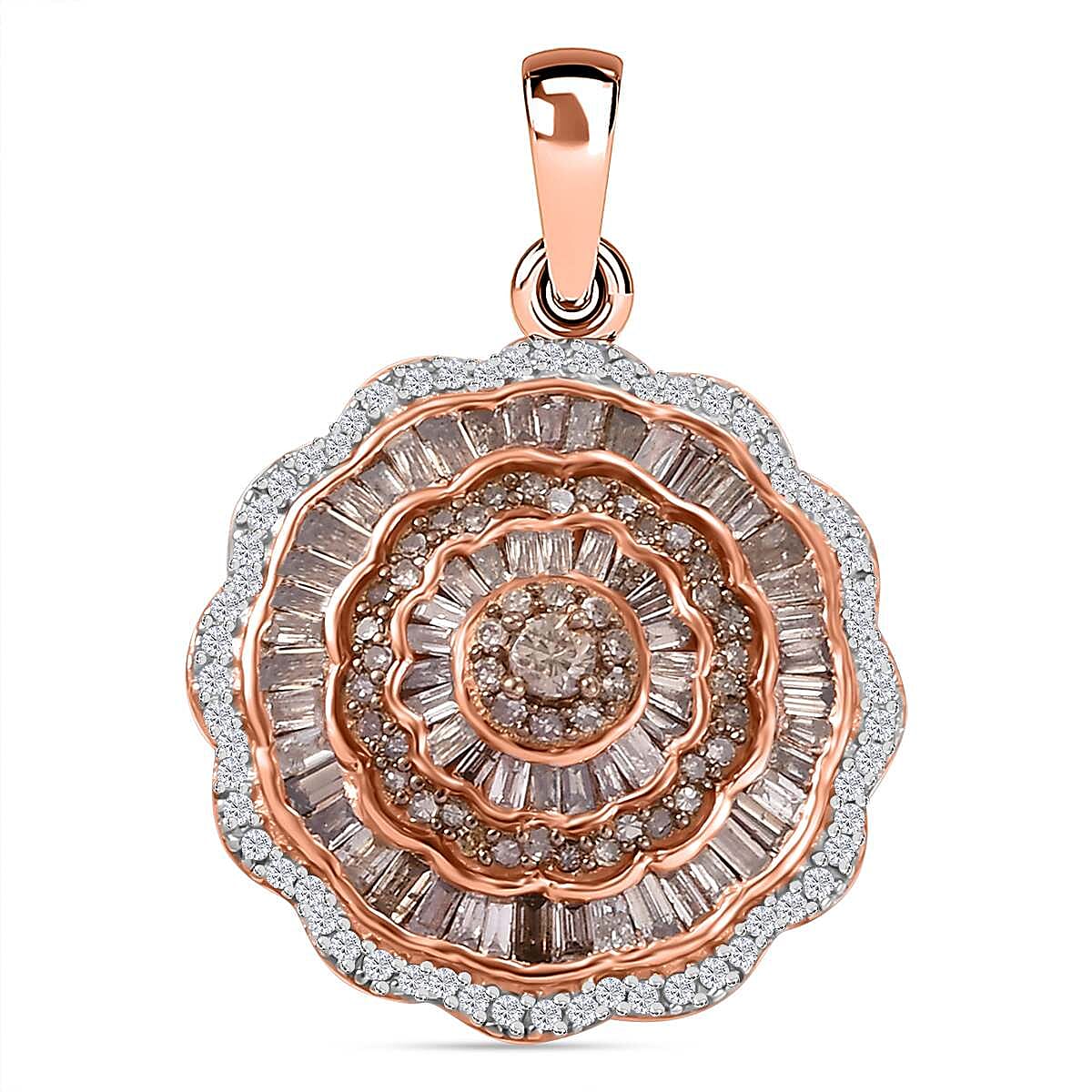 Red Carpet Collection- Natural Champagne and White Diamond  Pendant in 18K RG Gold Vermeil Sterling Silver 1.50 Cts.