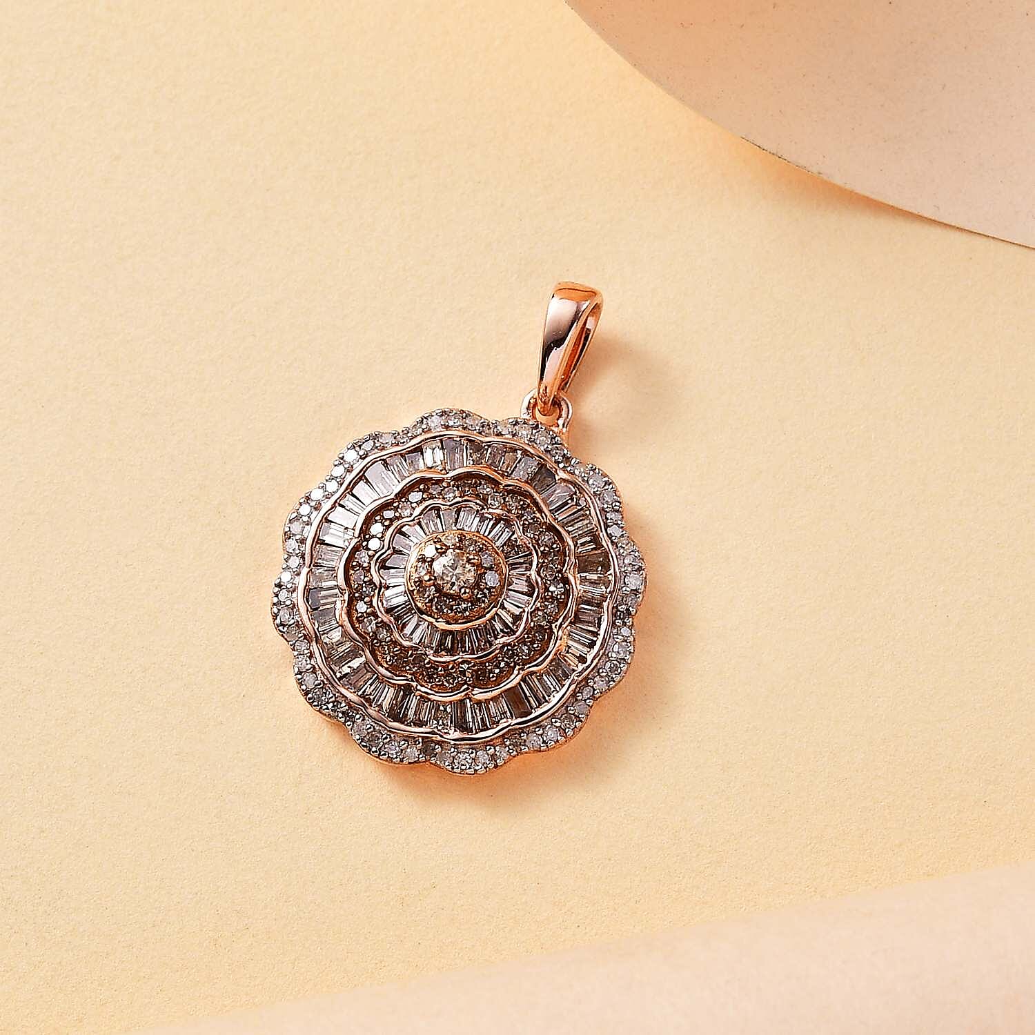 Red Carpet Collection- Natural Champagne and White Diamond  Pendant in 18K RG Gold Vermeil Sterling Silver 1.50 Cts.