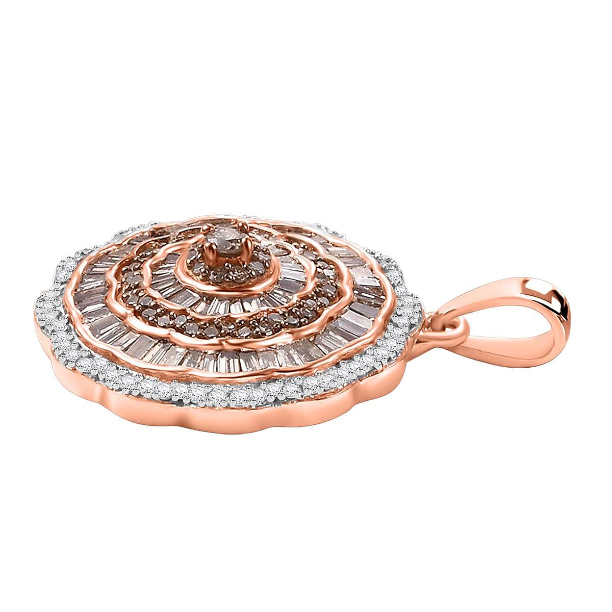 Red Carpet Collection- Natural Champagne and White Diamond  Pendant in 18K RG Gold Vermeil Sterling Silver 1.50 Cts.