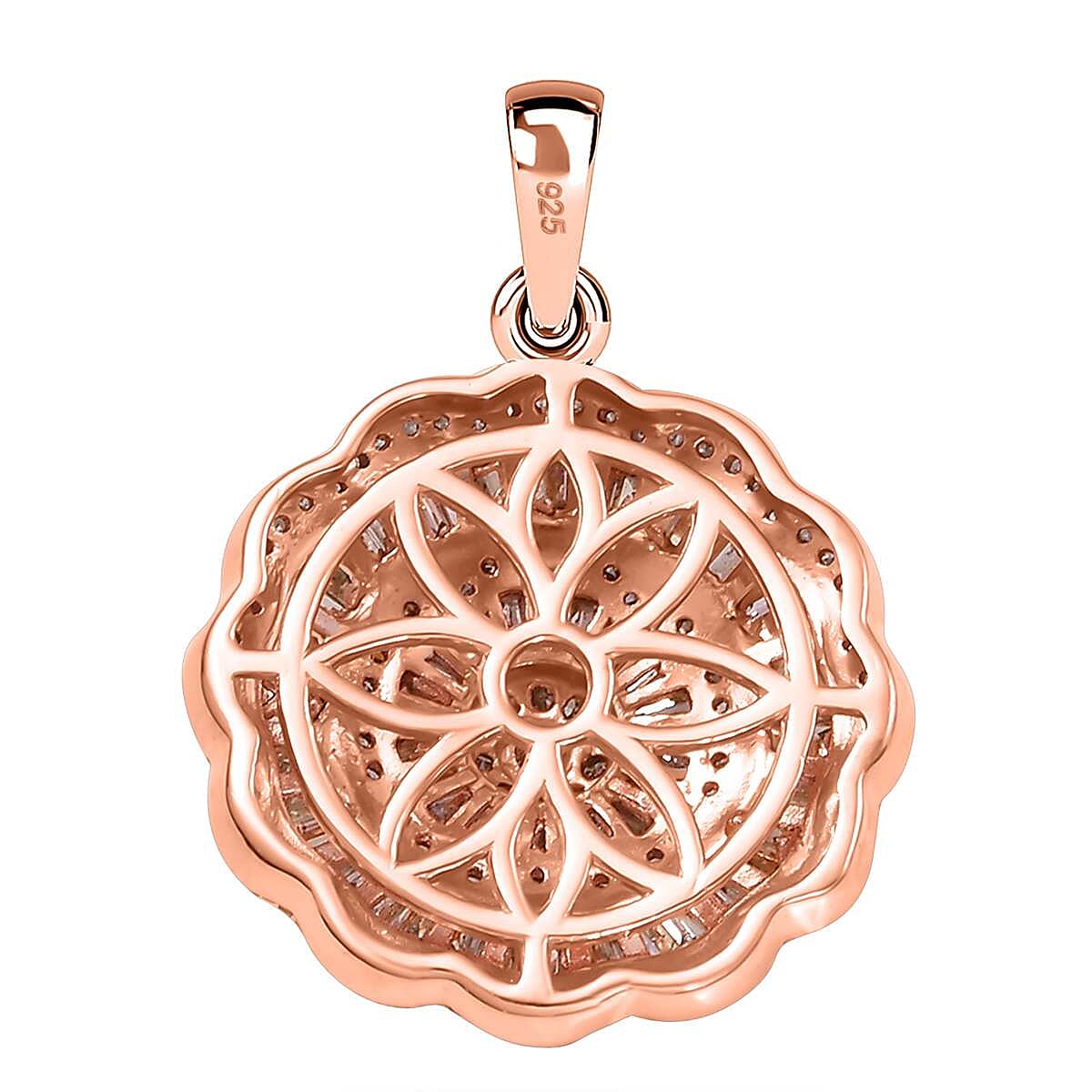 Red Carpet Collection- Natural Champagne and White Diamond  Pendant in 18K RG Gold Vermeil Sterling Silver 1.50 Cts.