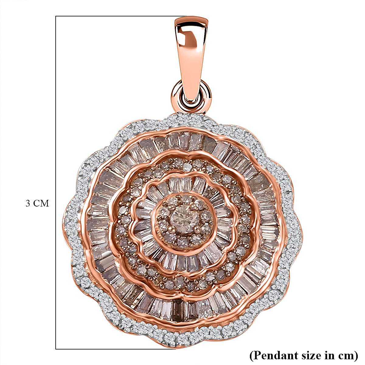 Red Carpet Collection- Natural Champagne and White Diamond  Pendant in 18K RG Gold Vermeil Sterling Silver 1.50 Cts.