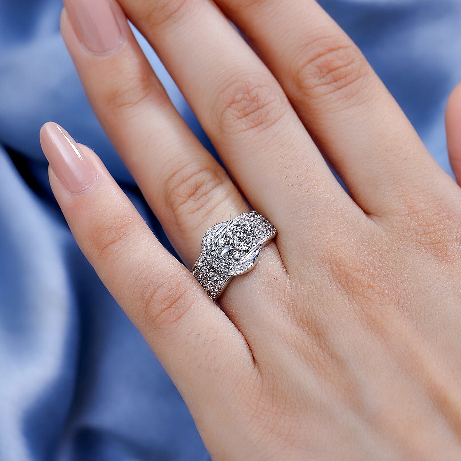 Designer Inspired - Natural Champagne Zircon Buckle Design Ring