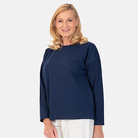 Plain Knitted Boat Neck Top (Size 16) - Navy