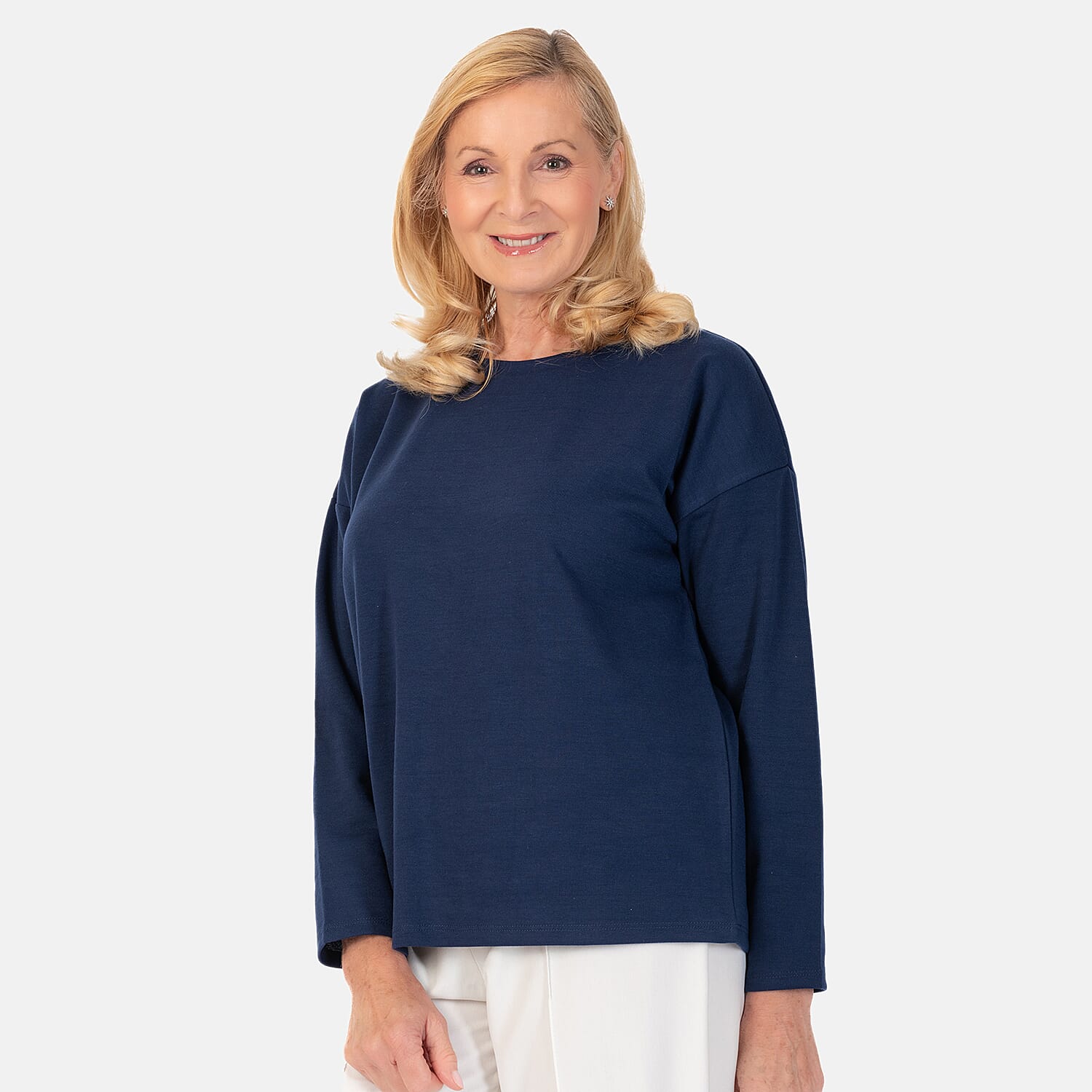 Womens Plain Knitted Sweat Top (Size 20) - Navy