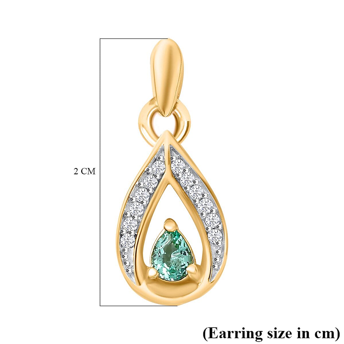 Colombian Emerald ,  White Zircon  Solitaire Stud Push Post Earring in 18K YG Vermeil Sterling Silver 0.54 ct