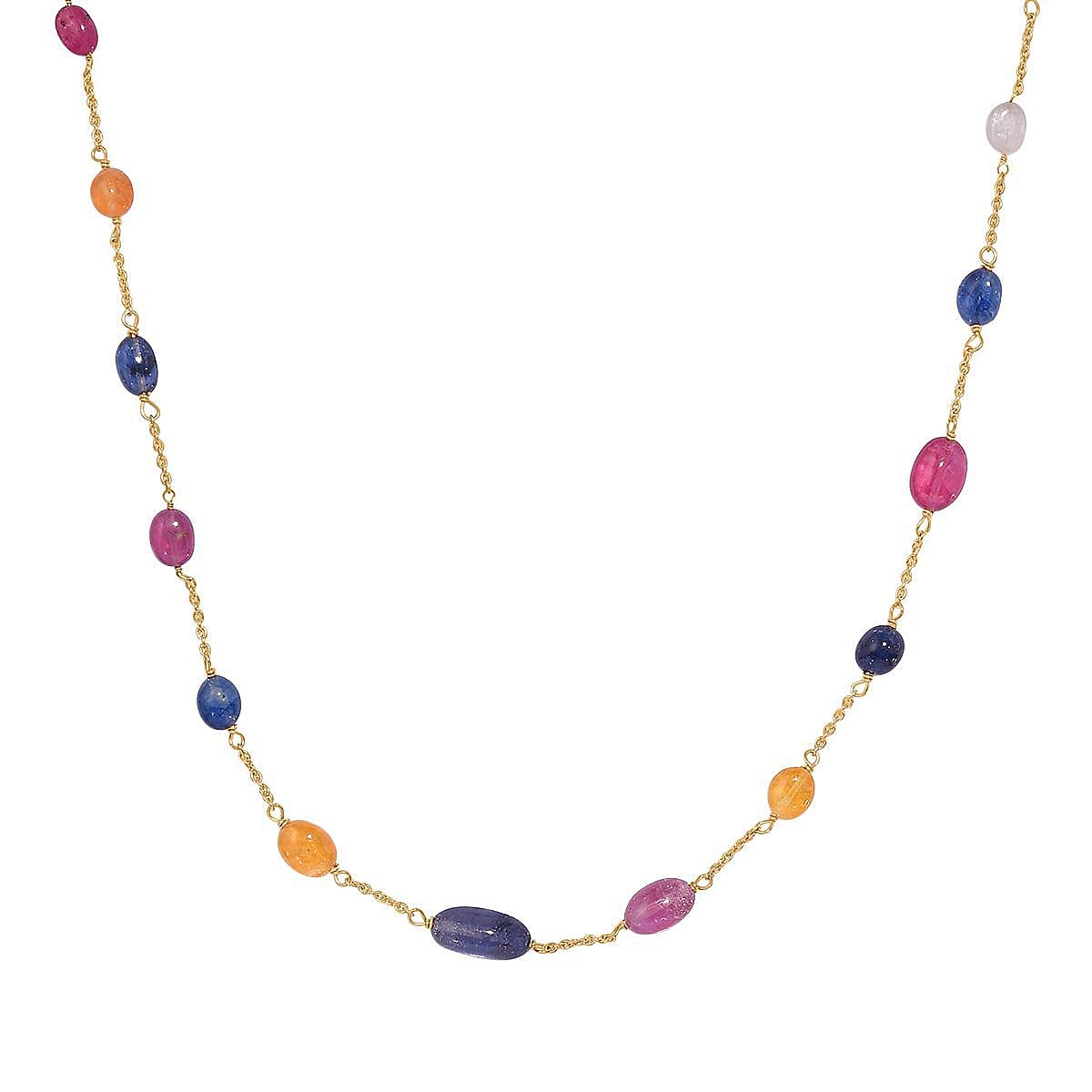 Multi Sapphire Station Necklace in Gold Overlay Sterling Silver (Size - 20)  45.00 Ct.