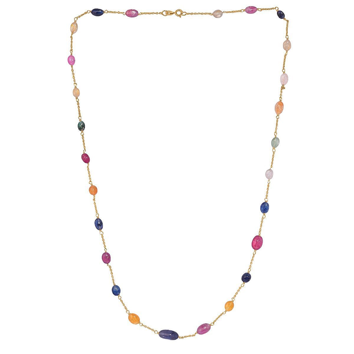 Multi Sapphire Station Necklace in Gold Overlay Sterling Silver (Size - 20)  45.00 Ct.