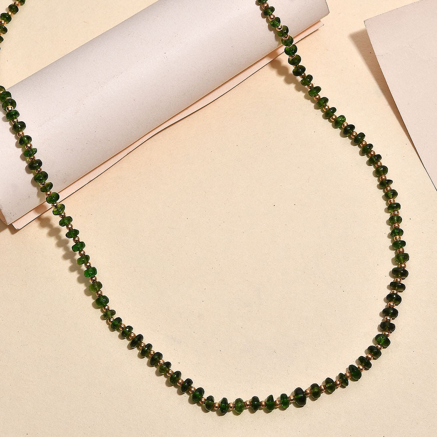 Natural Chrome Diopside  Necklace (Size - 18)  Sterling Silver 60.00 ct