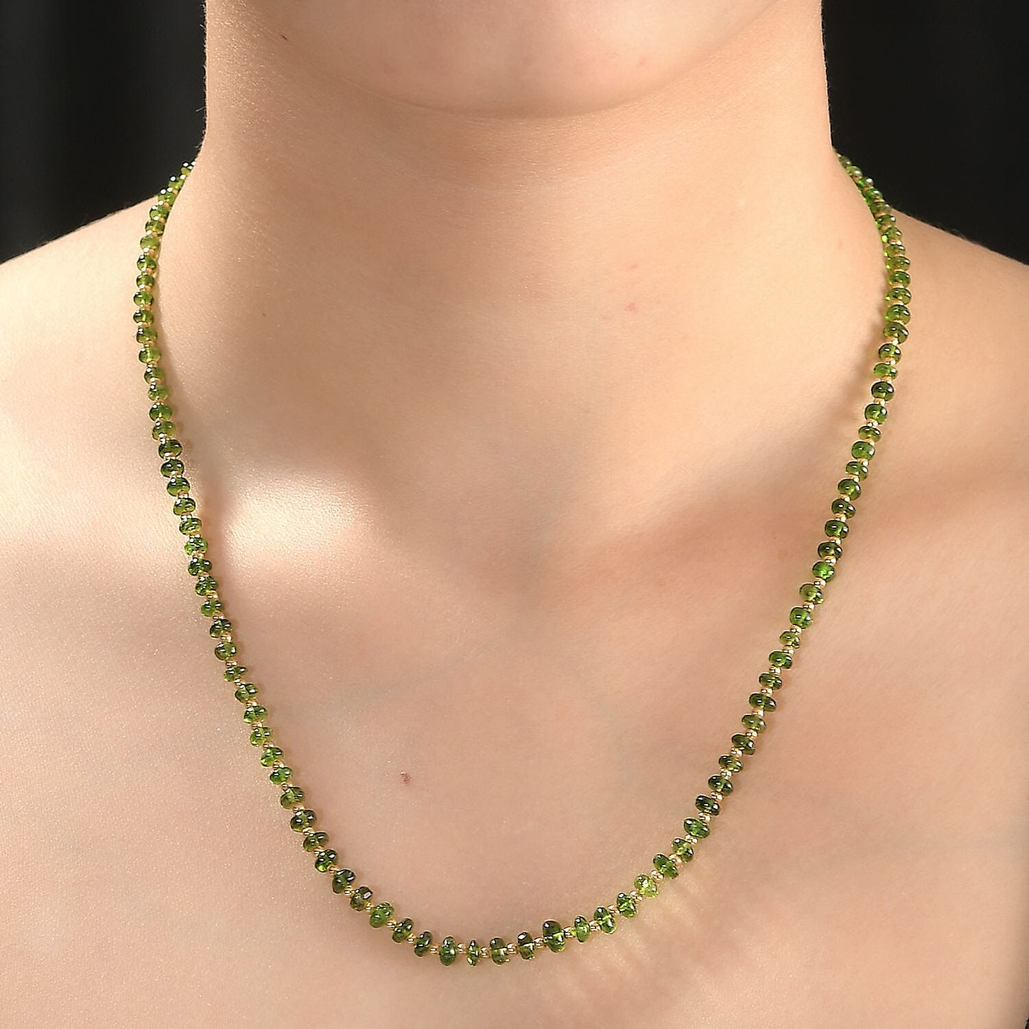 Natural Chrome Diopside  Necklace (Size - 18)  Sterling Silver 60.00 ct