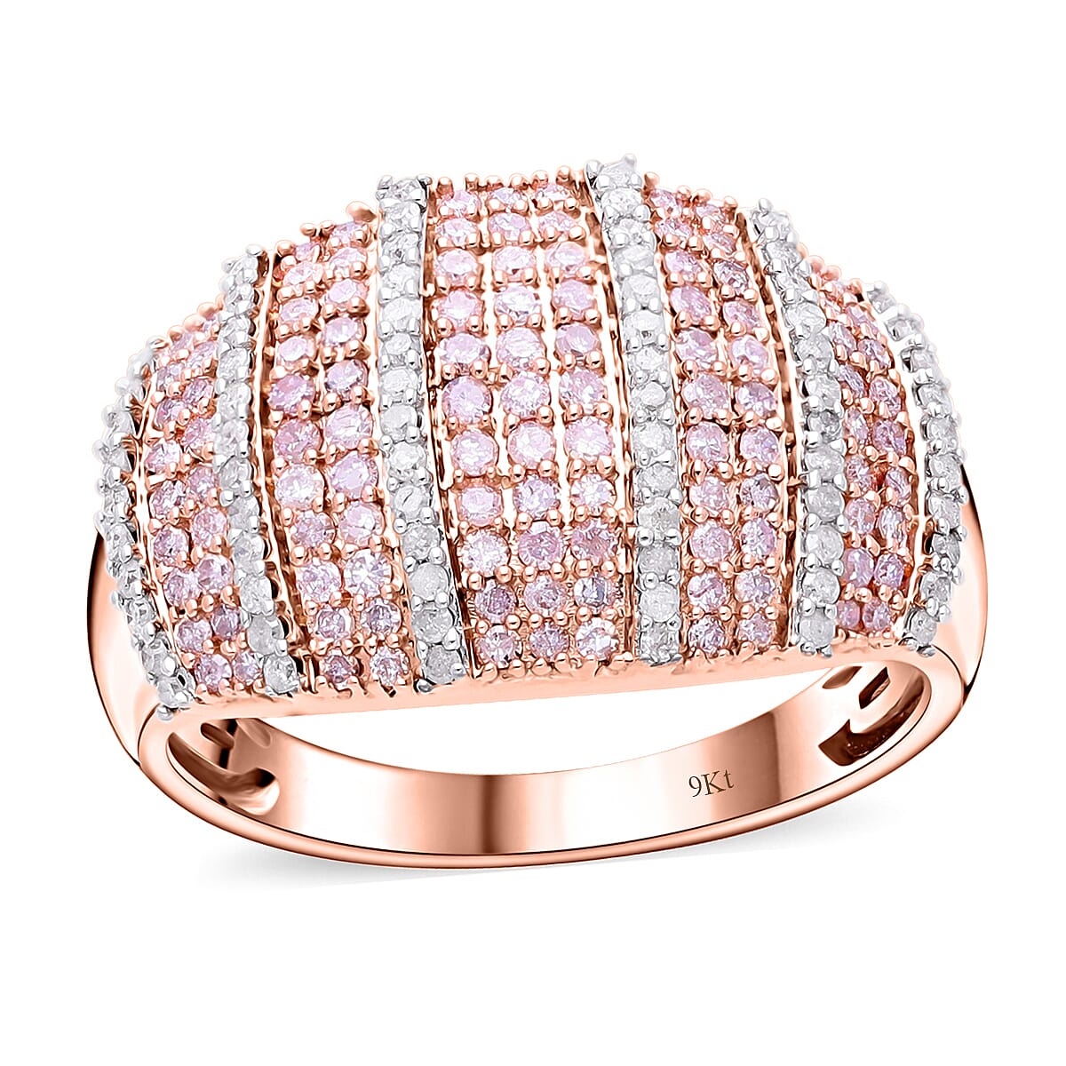 Steve Milnes Find - 9K Rose Gold SGL Certified Pink & White Diamond DOME Ring 1.00 Ct, Gold Wt. 4.70 Gms.