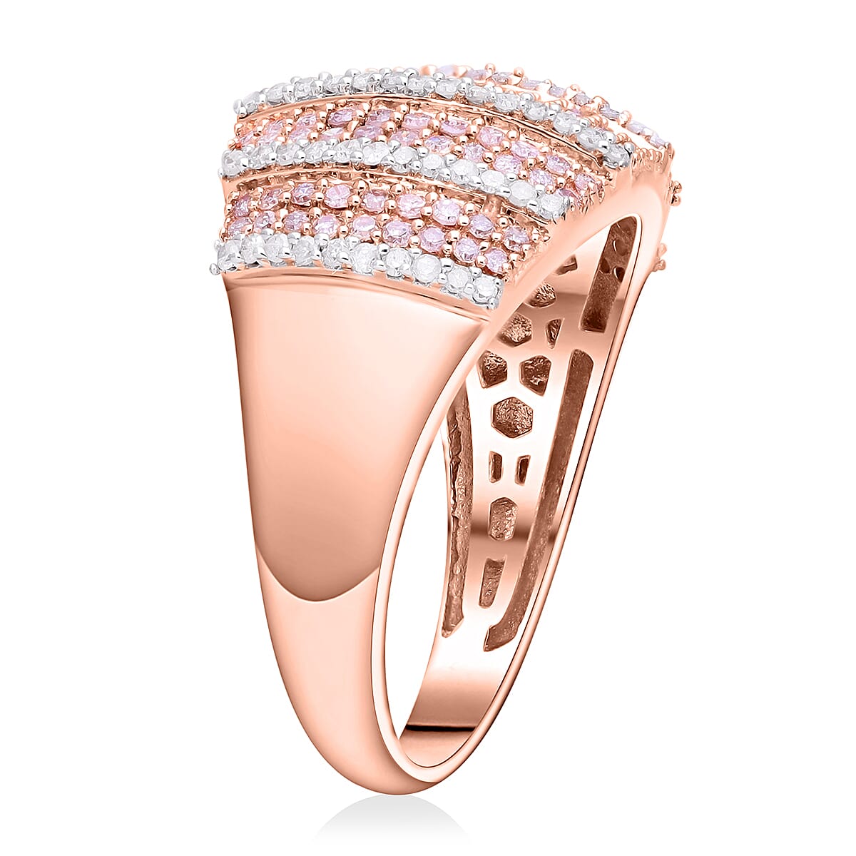 Steve Milnes Find - 9K Rose Gold SGL Certified Pink & White Diamond DOME Ring 1.00 Ct, Gold Wt. 4.70 Gms.