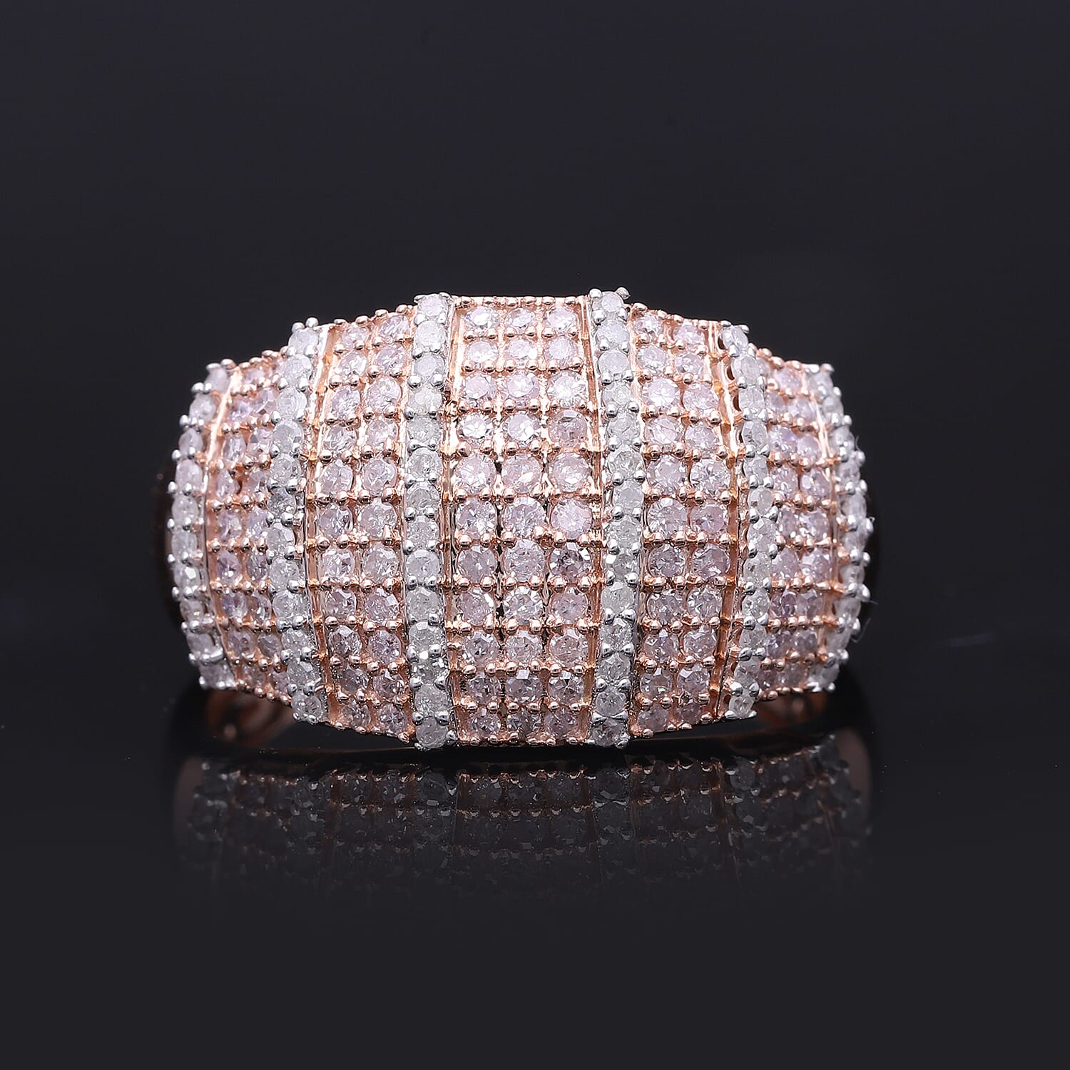 Steve Milnes Find - 9K Rose Gold SGL Certified Pink & White Diamond DOME Ring 1.00 Ct, Gold Wt. 4.70 Gms.