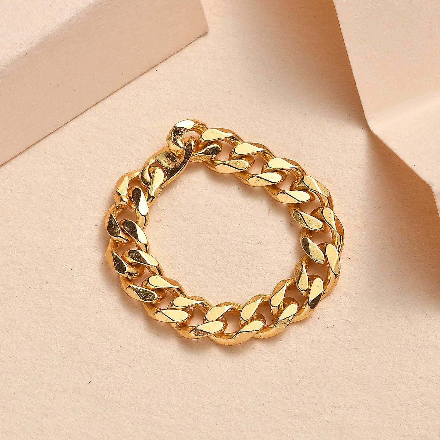 Designer Inspired - 18K Yellow Gold Overlay Sterling Silver Curb Ring