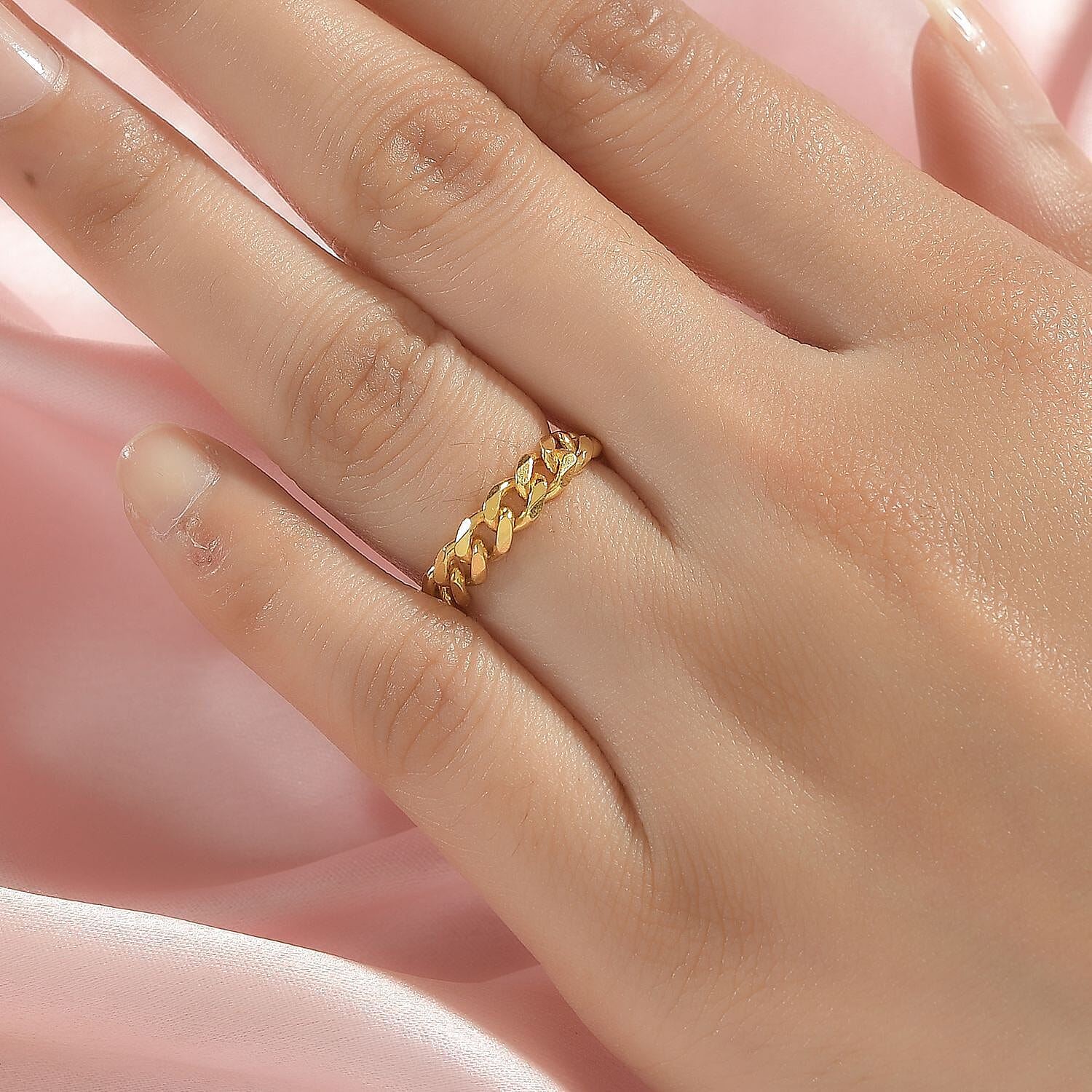 Designer Inspired - 18K Yellow Gold Overlay Sterling Silver Curb Ring