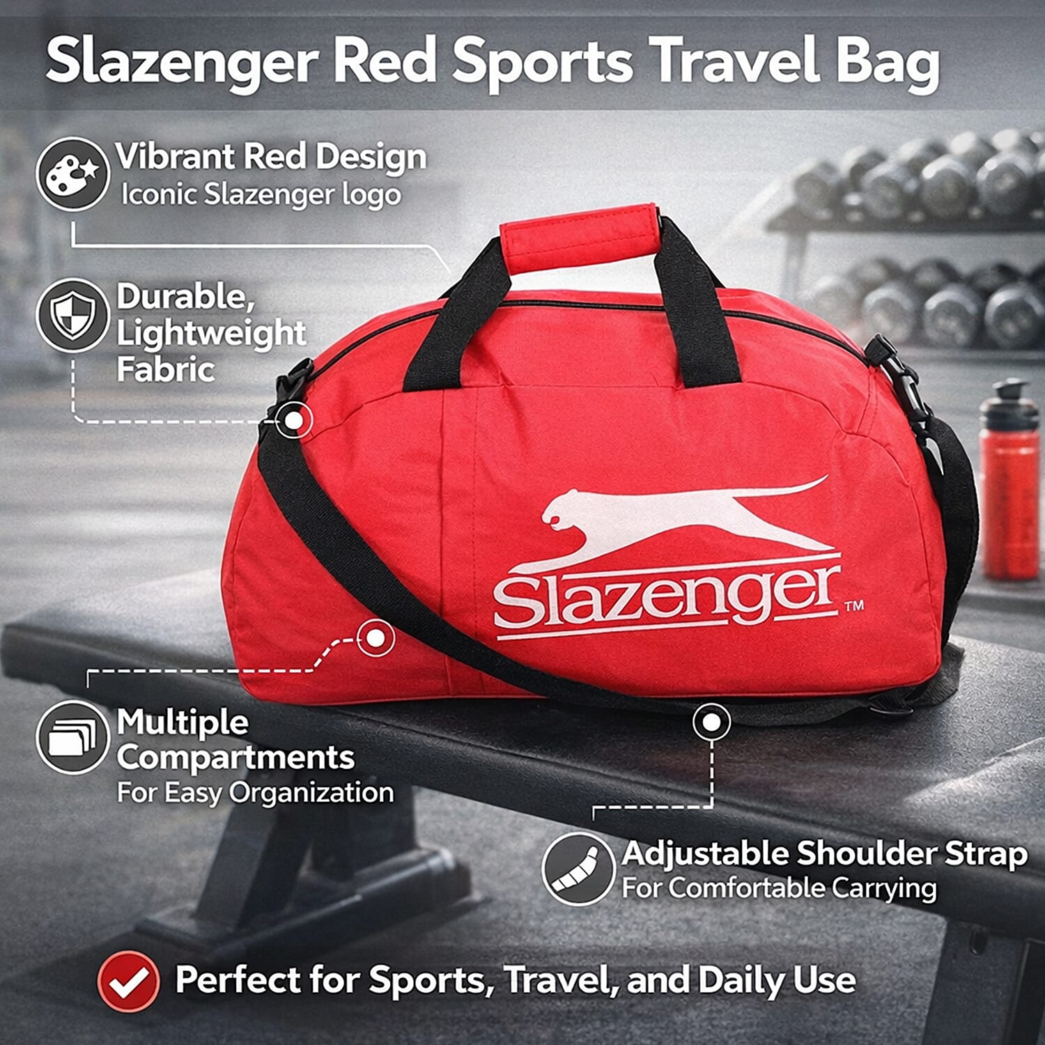 Slazenger Sports Travel Bag (Size 30x30x50 cm) - Red