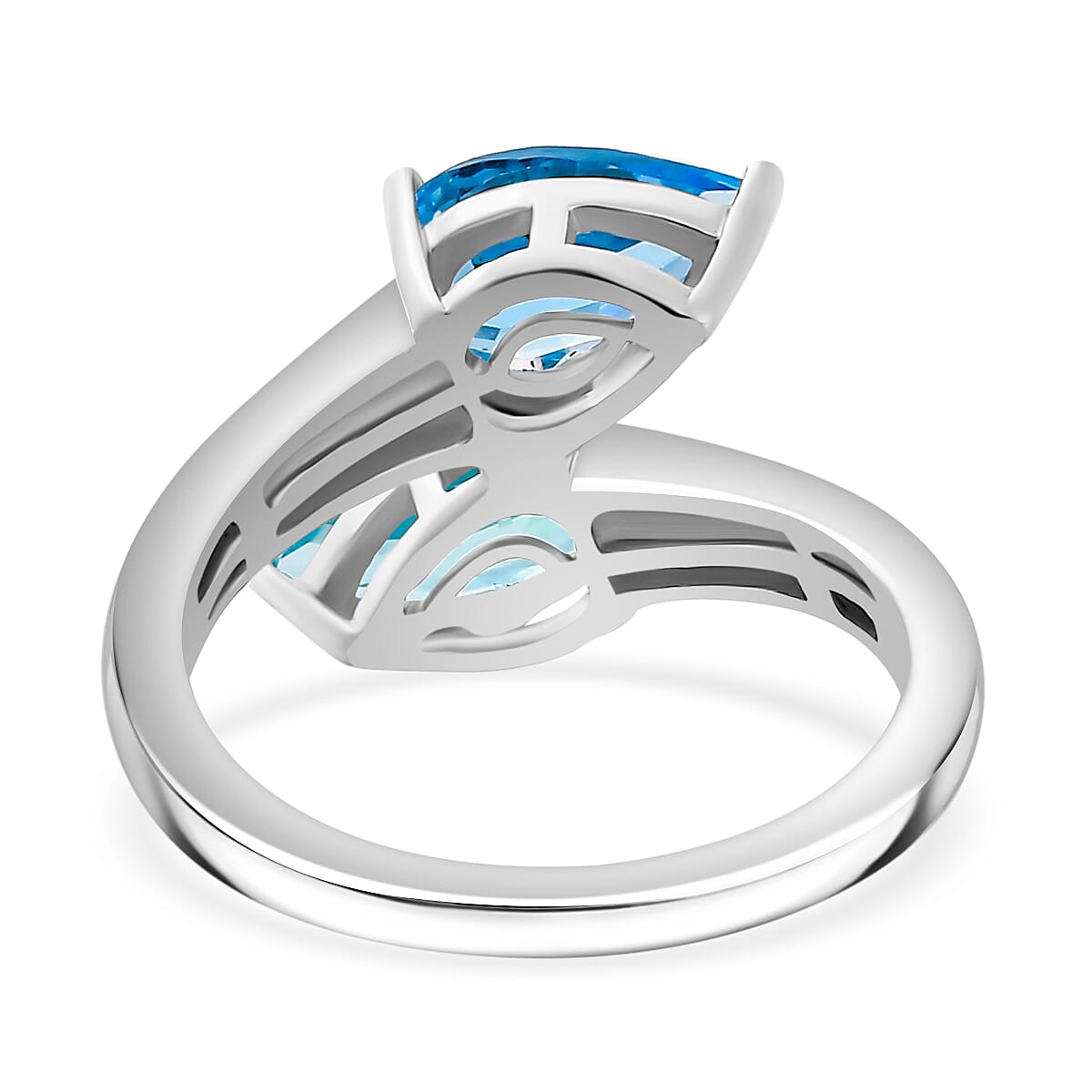 Gem Fiesta - Electric BlueTopaz Bypass Ring in Rhodium Overlay Sterling Silver 2.958 Ct.