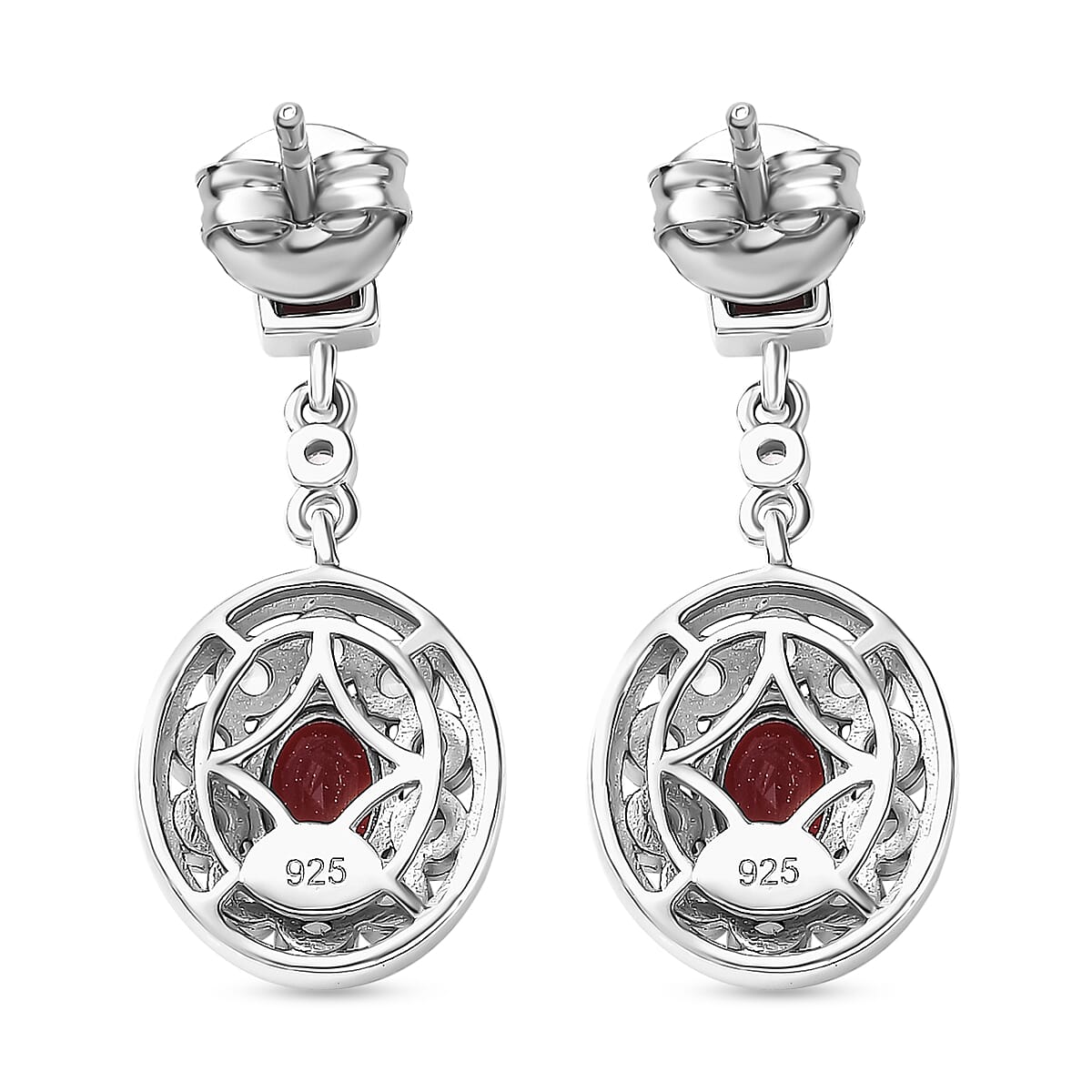 Cherry Fire Opal & White Zircon Solitaire Stud Push Post Earring in Rhodium Overlay Sterling Silver 1.22 Ct.