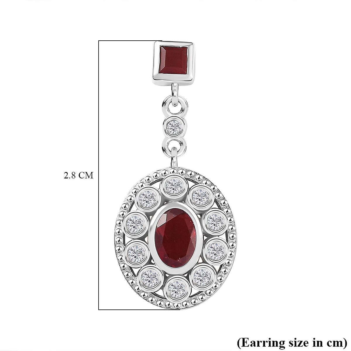 Cherry Fire Opal & White Zircon Solitaire Stud Push Post Earring in Rhodium Overlay Sterling Silver 1.22 Ct.