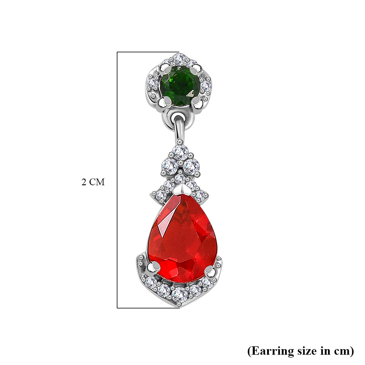 Salamanca Fire Opal, Natural Chrome Diopside & White Zircon Solitaire Stud Push Post Earring in Rhodium Overlay Sterling Silver 1.40 Ct. Salamanca Fire Opal, Natural Chrome Diopside & White Zircon Solitaire Stud Push Post Earring in Rhodium Overlay Sterling Silver 1.40 Ct.