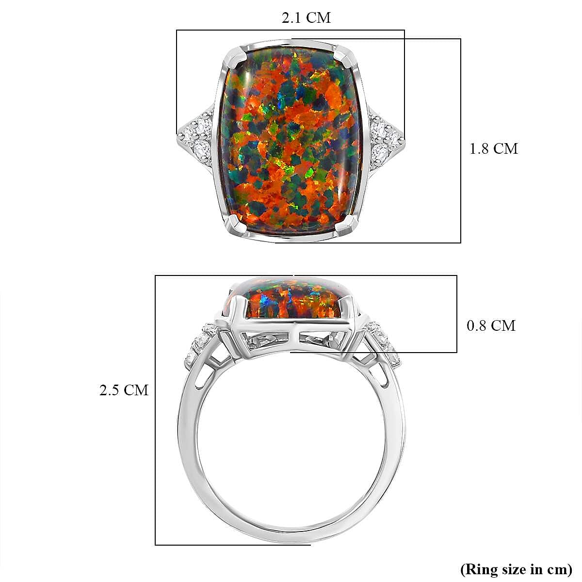 Lab Created Black Opal & White Zircon Solitaire Ring in Platinum Overlay Sterling Silver 4.355  Ct.