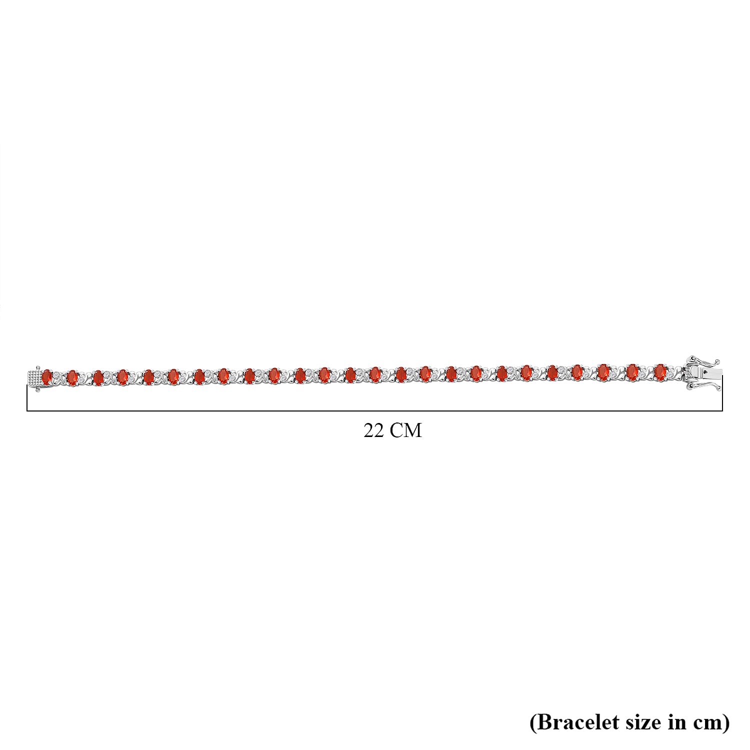 Cherry Fire Opal & White Zircon Link Bracelet With Lock Box (Size - 8) in Rhodium Sterling Silver 4.12 Ct, Silver Wt. 14.40 Gms.