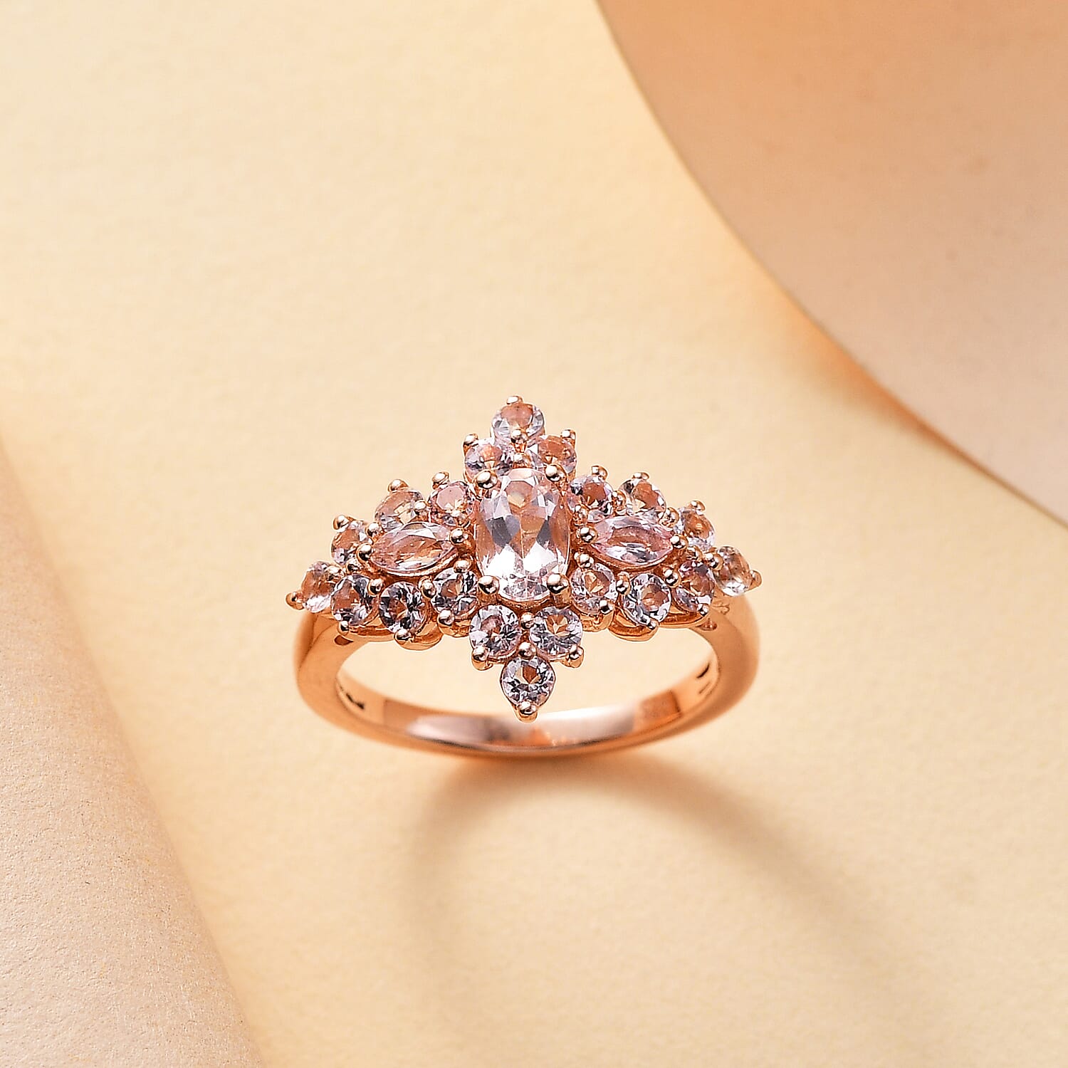 Marropino Morganite Ballerina Ring in 18K Rose Gold Vermeil Sterling Silver 1.61 ct