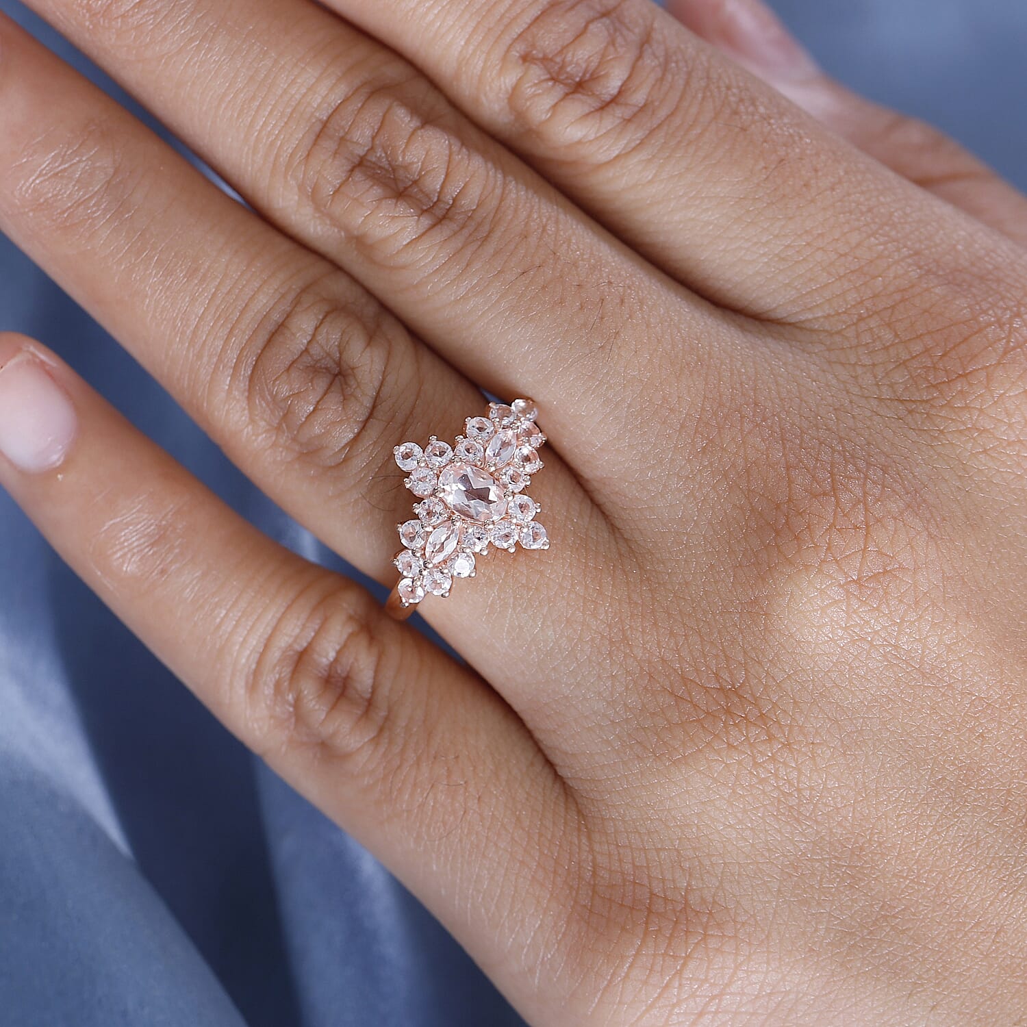 Marropino Morganite Ballerina Ring in 18K Rose Gold Vermeil Sterling Silver 1.61 ct