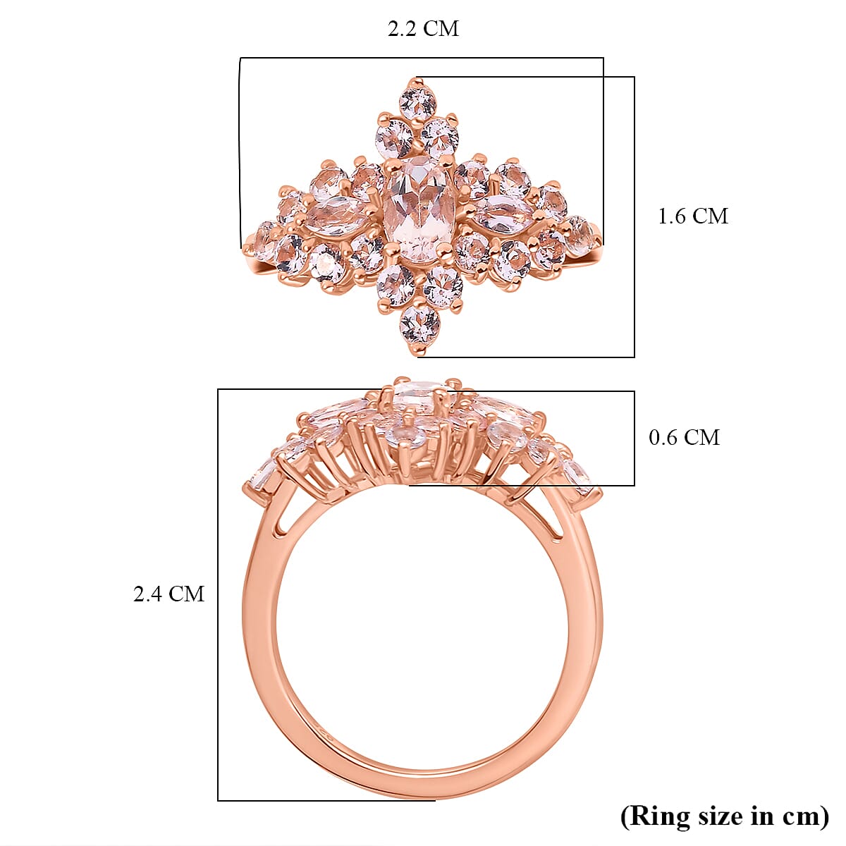 Marropino Morganite Ballerina Ring in 18K Rose Gold Vermeil Sterling Silver 1.61 ct