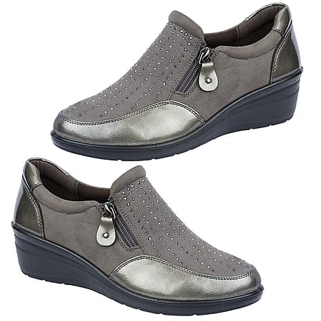 JESSICA Ladies Twin Zip Wedge Casual Shoe (Size 7) - Pewter