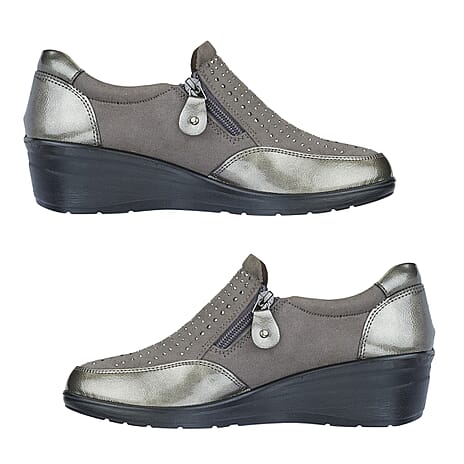 JESSICA Ladies Twin Zip Wedge Casual Shoe (Size 7) - Pewter