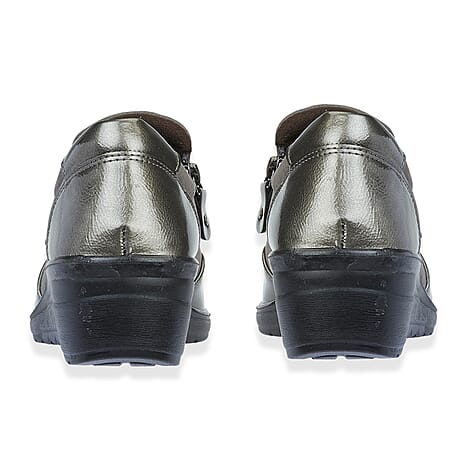 JESSICA Ladies Twin Zip Wedge Casual Shoe (Size 7) - Pewter
