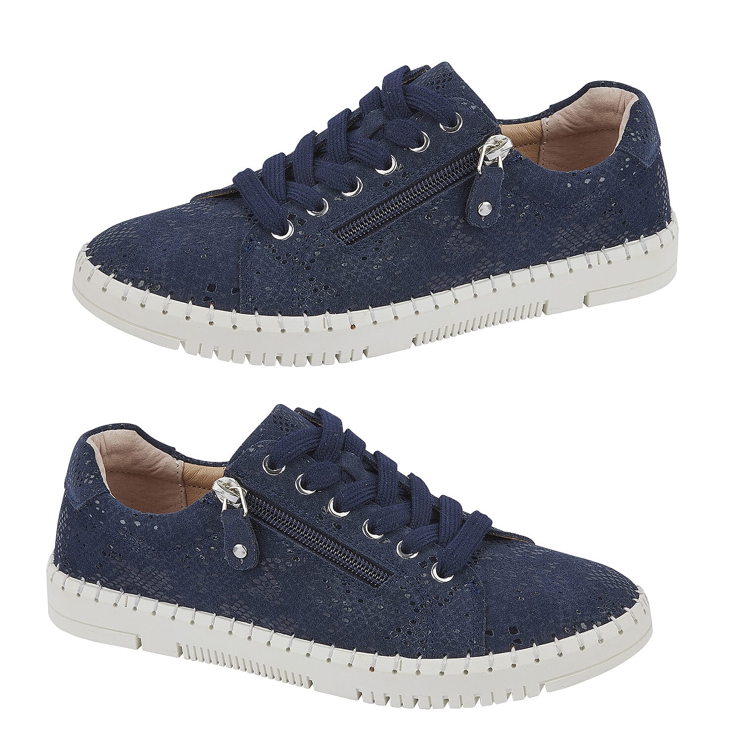 Ladies PORTO Lightweight Lace-up Suede Shoe with Zip (Size 4) - Navy