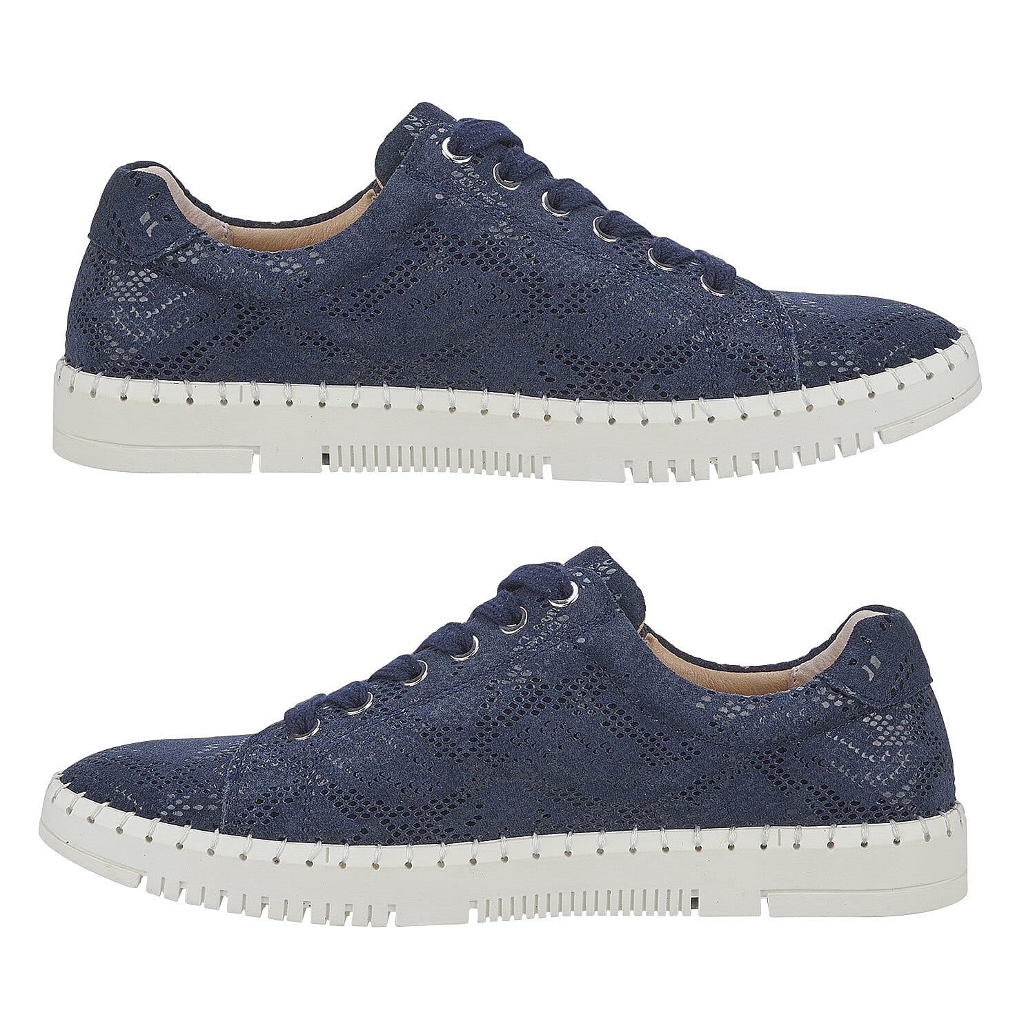 Ladies PORTO Lightweight Lace-up Suede Shoe with Zip (Size 4) - Navy