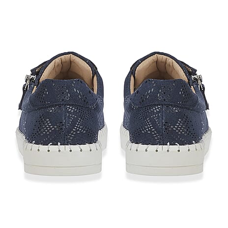 Ladies PORTO Lightweight Lace-up Suede Shoe with Zip (Size 4) - Navy