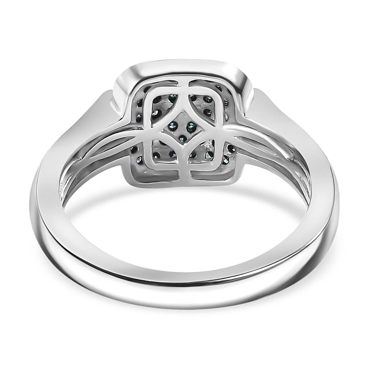 Close Out Deal-  Blue Diamond & White Diamond Ring in Rhodium Overlay Sterling Silver 0.50 ct