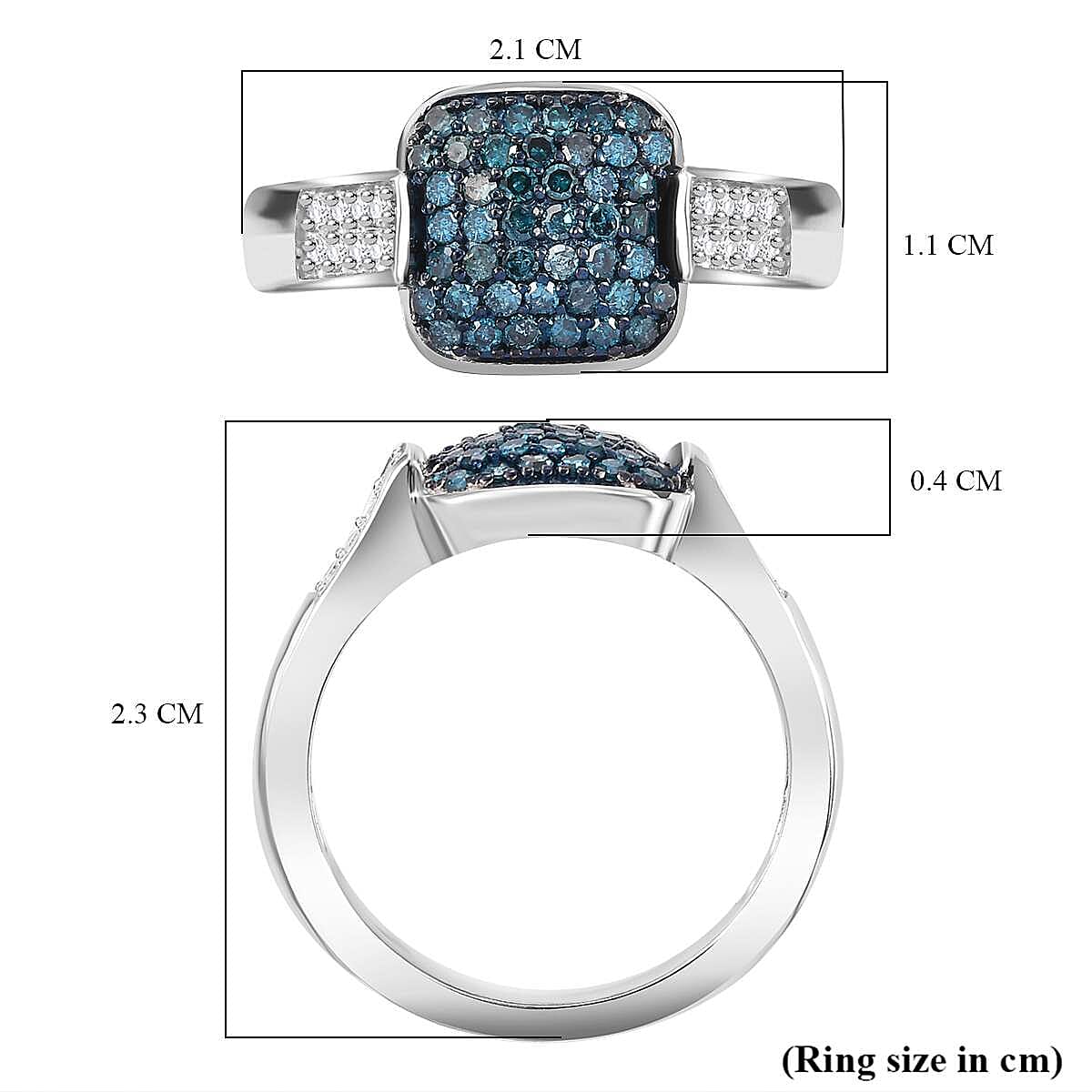 Close Out Deal-  Blue Diamond & White Diamond Ring in Rhodium Overlay Sterling Silver 0.50 ct