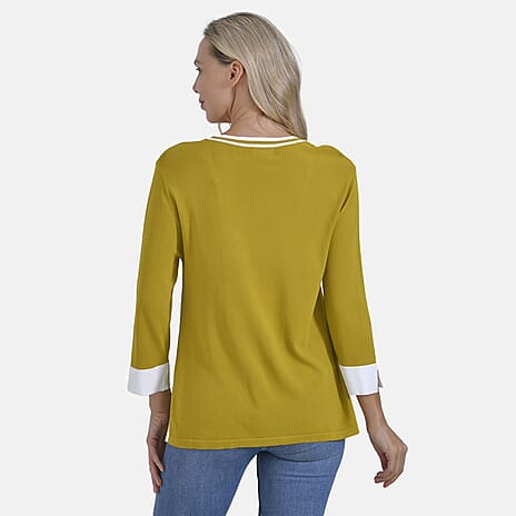 La Marey Round Neck Quarter Sleeve Jersey Top (Size XL) - Yellow
