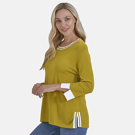 La Marey Round Neck Quarter Sleeve Jersey Top (Size XL) - Yellow