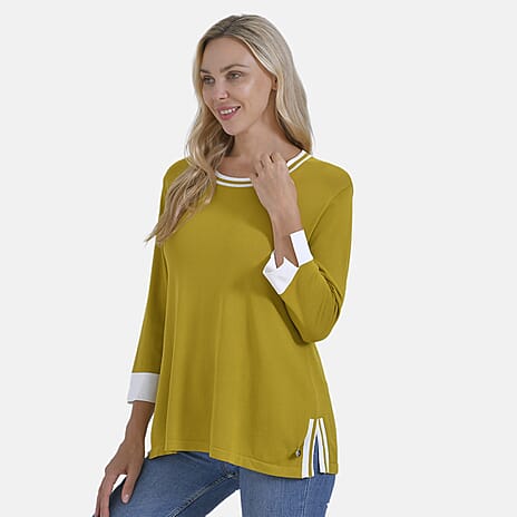 La Marey Round Neck Quarter Sleeve Jersey Top (Size XL) - Yellow