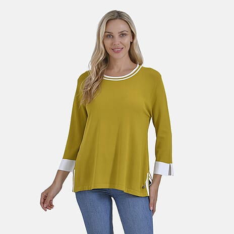 La Marey Round Neck Quarter Sleeve Jersey Top (Size XXL) - Yellow