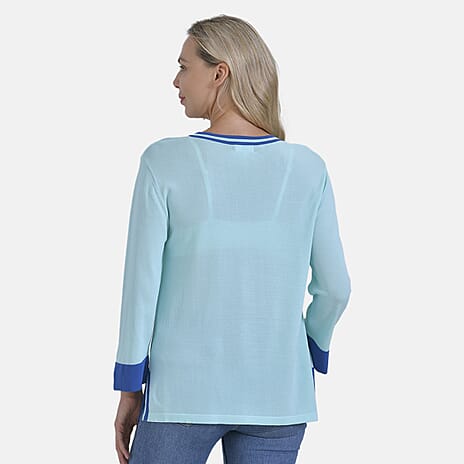 La Marey Round Neck Quarter Sleeve Jersey Top (Size L) - Blue