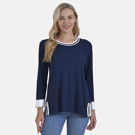 La Marey Viscose Solid Cardigan and Sweater-Jumper (Size 72x1 cm) - Navy & Yellow