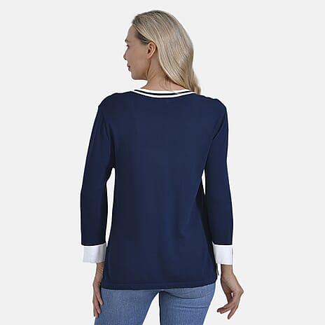 La Marey Viscose Solid Cardigan and Sweater-Jumper (Size 72x1 cm) - Navy & Yellow