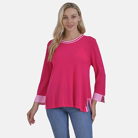 La Marey Round Neck Quarter Sleeve Jersey Top (Size M) - Pink
