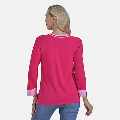 La Marey Round Neck Quarter Sleeve Jersey Top (Size M) - Pink