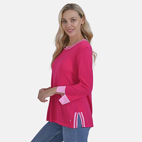 La Marey Round Neck Quarter Sleeve Jersey Top (Size M) - Pink