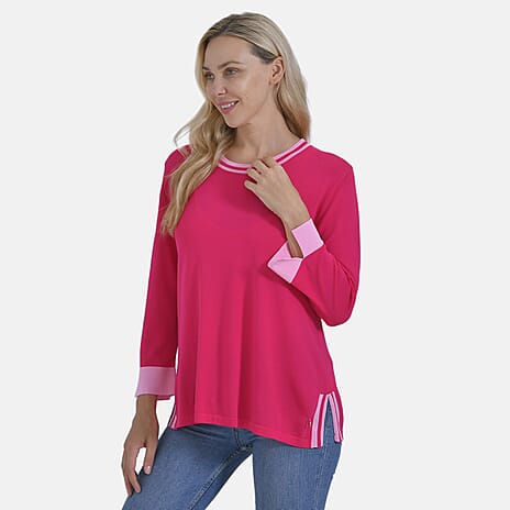 La Marey Round Neck Quarter Sleeve Jersey Top (Size M) - Pink