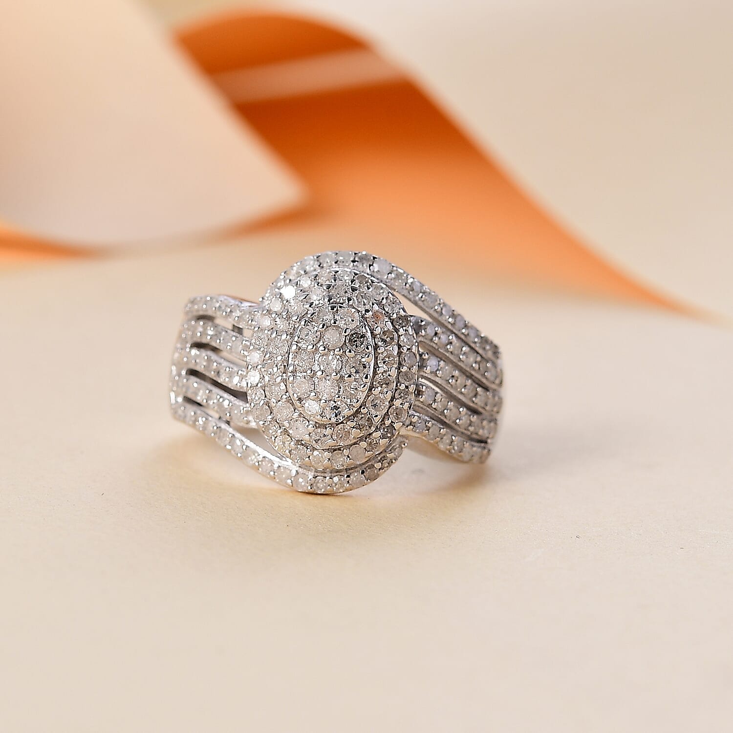 White Diamond Cluster Ring in Rhodium Overlay Sterling Silver,  Silver Wt. 5 Gms 1.015  Ct.