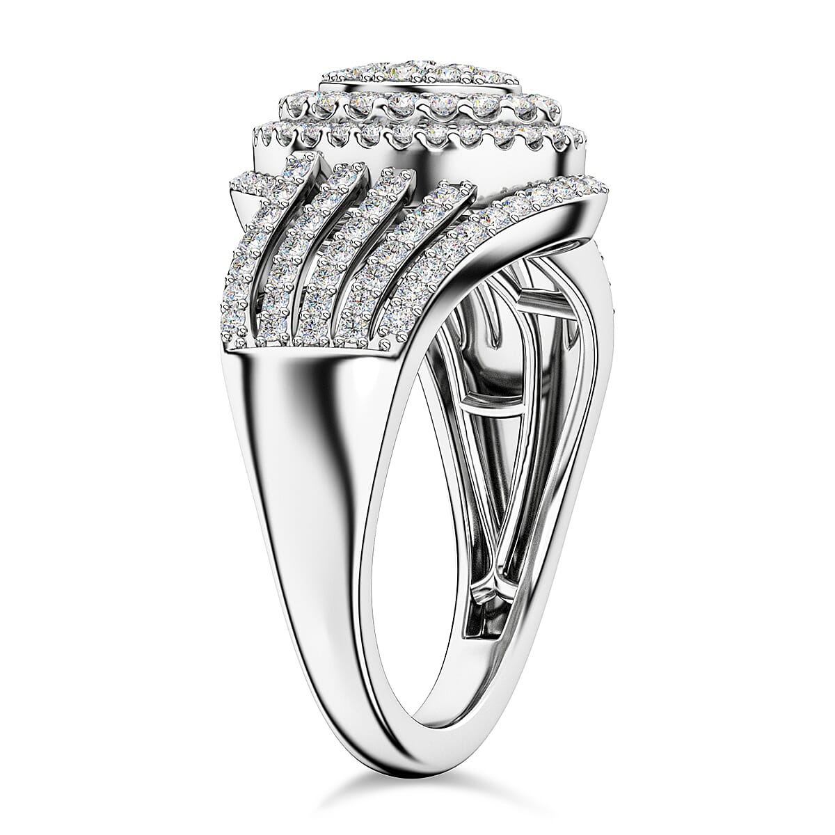 White Diamond Cluster Ring in Rhodium Overlay Sterling Silver,  Silver Wt. 5 Gms 1.015  Ct.